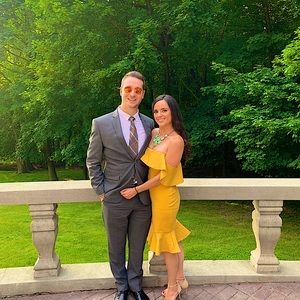 Lulus off the shoulder mustard dress
